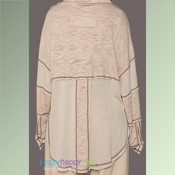 POL Clothing Button Down Shirt Layering Beige Lightweight Slub Fabric - Picture 5 of 8